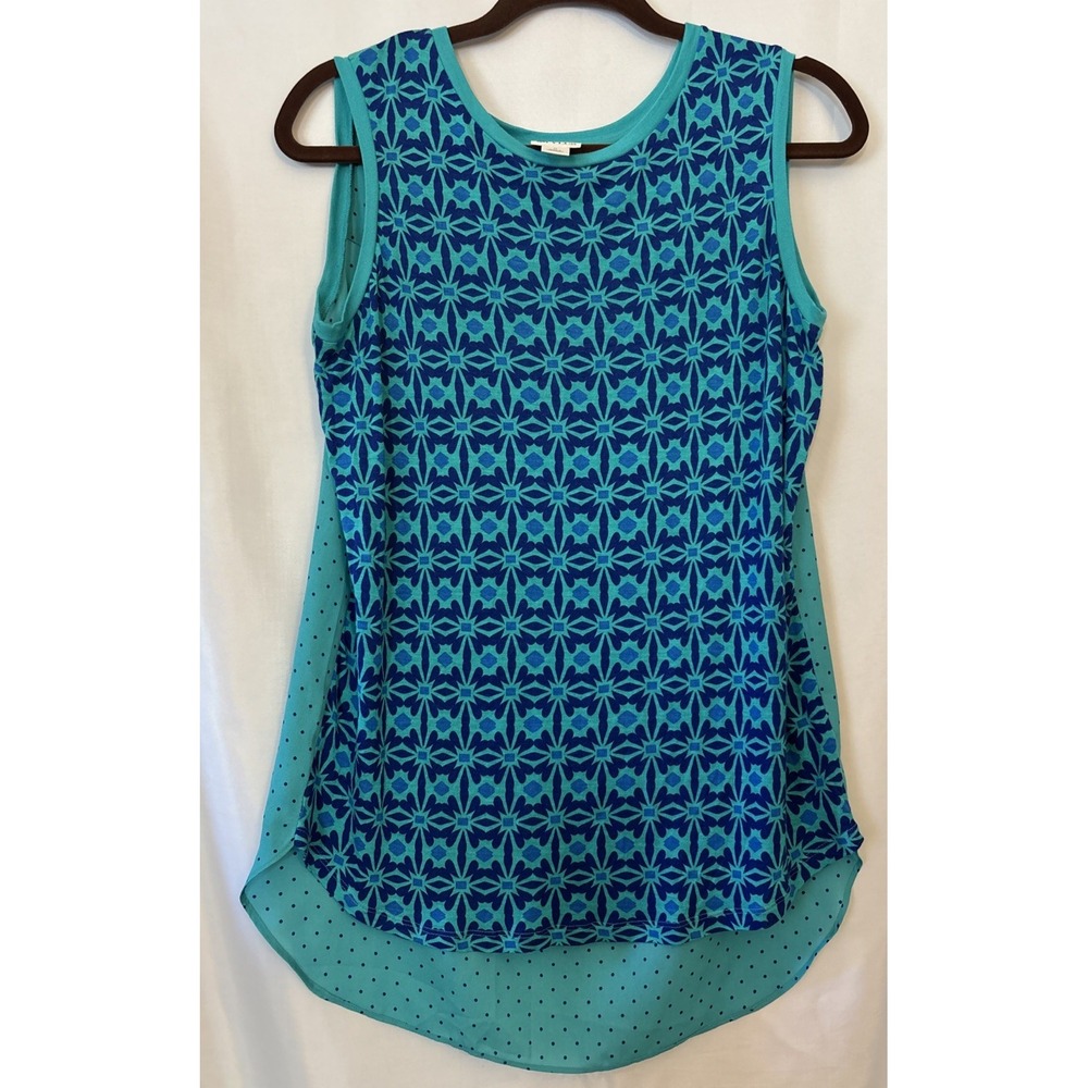 STYLUS Vibrant Sleeveless TEAL Blue FLORAL Print Hi Low Rayon Polyester M